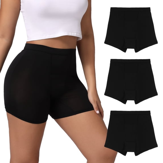 INNERSY Womens Breathable Period Boxers Underwear High-Waist Menstrual Panties 3-Pack(L,Black Without Logo)