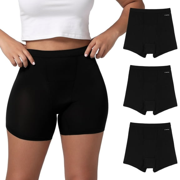 INNERSY Womens Breathable Period Boxers Underwear High-Waist Menstrual Panties 3-Pack(L,Black)