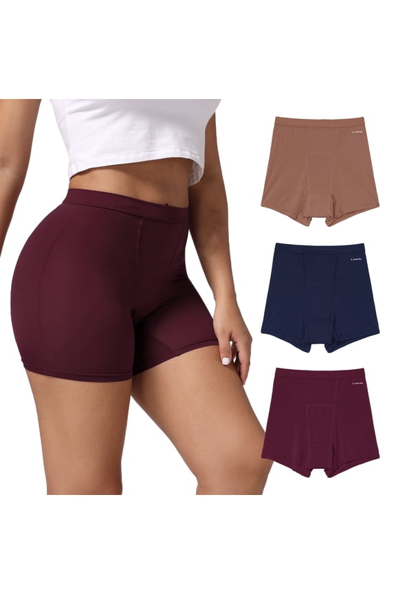 Womens Breathable Period Boxers Underwear High-Waist Menstrual Panties 3-Pack(L,Late Autumn)