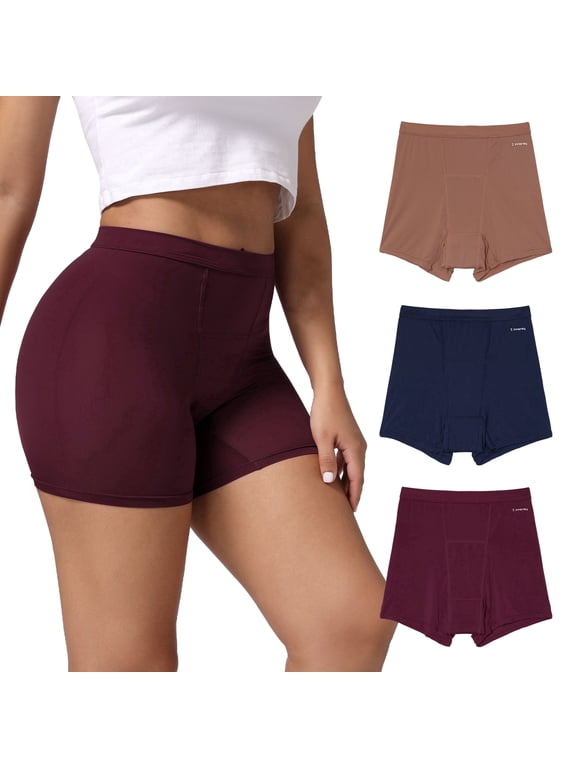 Womens Breathable Period Boxers Underwear High-Waist Menstrual Panties 3-Pack(L,Late Autumn)
