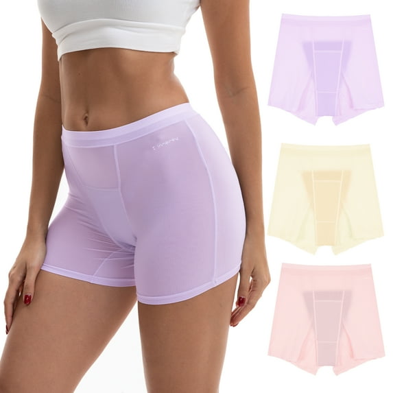 INNERSY Womens Breathable Period Boxers Underwear High-Waist Menstrual Panties 3-Pack(M,Morning Frost)