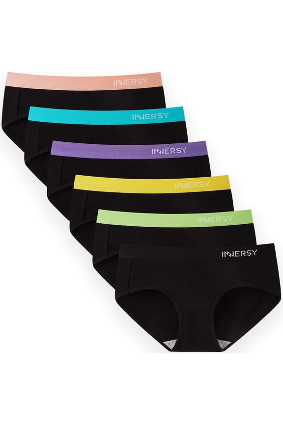 Womens' Hipster Underwear Cotton Panties Wide Waistband Sport Underwear Pack of 6 (Medium, Black With Colorful Waistbands)