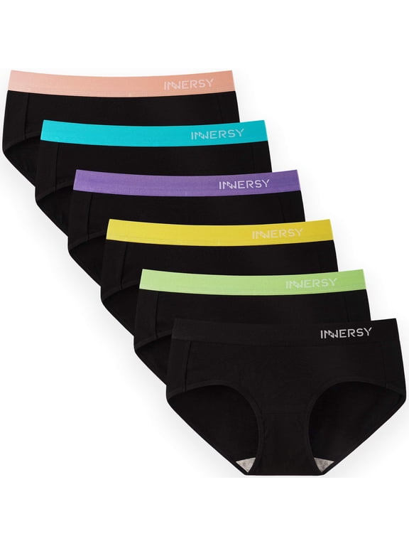 Womens' Hipster Underwear Cotton Panties Wide Waistband Sport Underwear Pack of 6 (X-Large, Black With Colorful Waistbands)