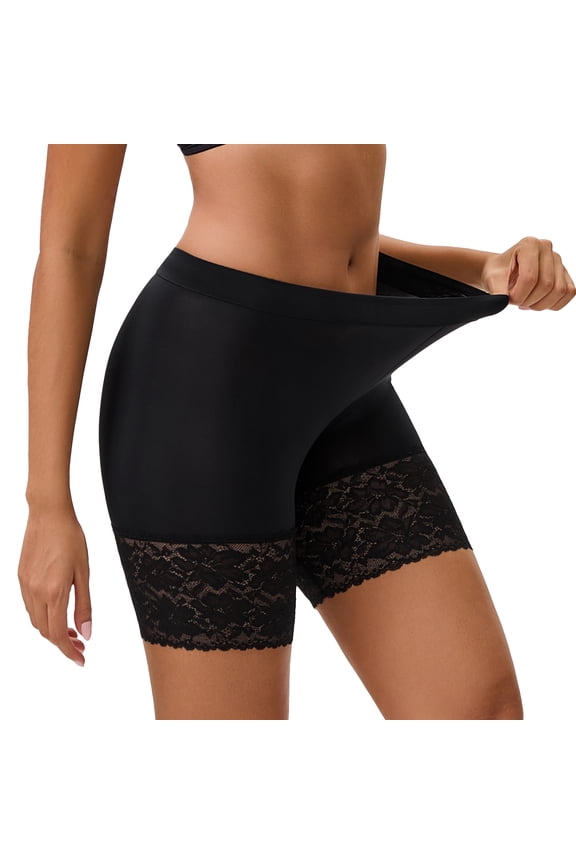 Womens Lace Slip Shorts Smooth Anti Chafing Boyshorts Under Dresses Underwear(L,Black)