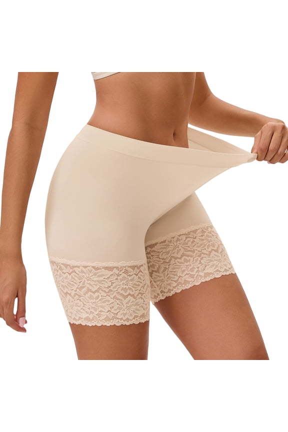 Womens Lace Slip Shorts Smooth Anti Chafing Boyshorts Under Dresses Underwear(M,Nude)