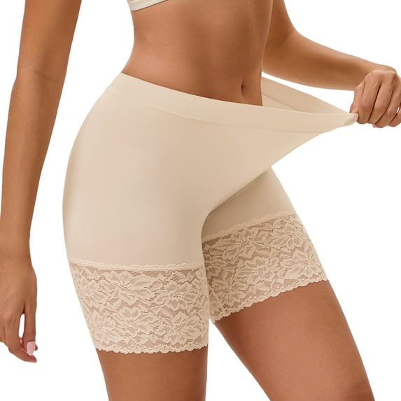 INNERSY Womens Lace Slip Shorts Smooth Anti Chafing Boyshorts Under Dresses Underwear(XL,Nude)