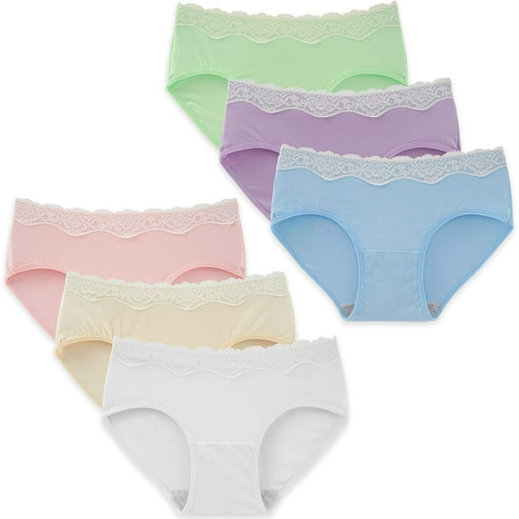 INNERSY Womens Lace Underwear Cotton Hipster Panties Soft Lace Underwear Pack of 6 (L, Vivid Brights)