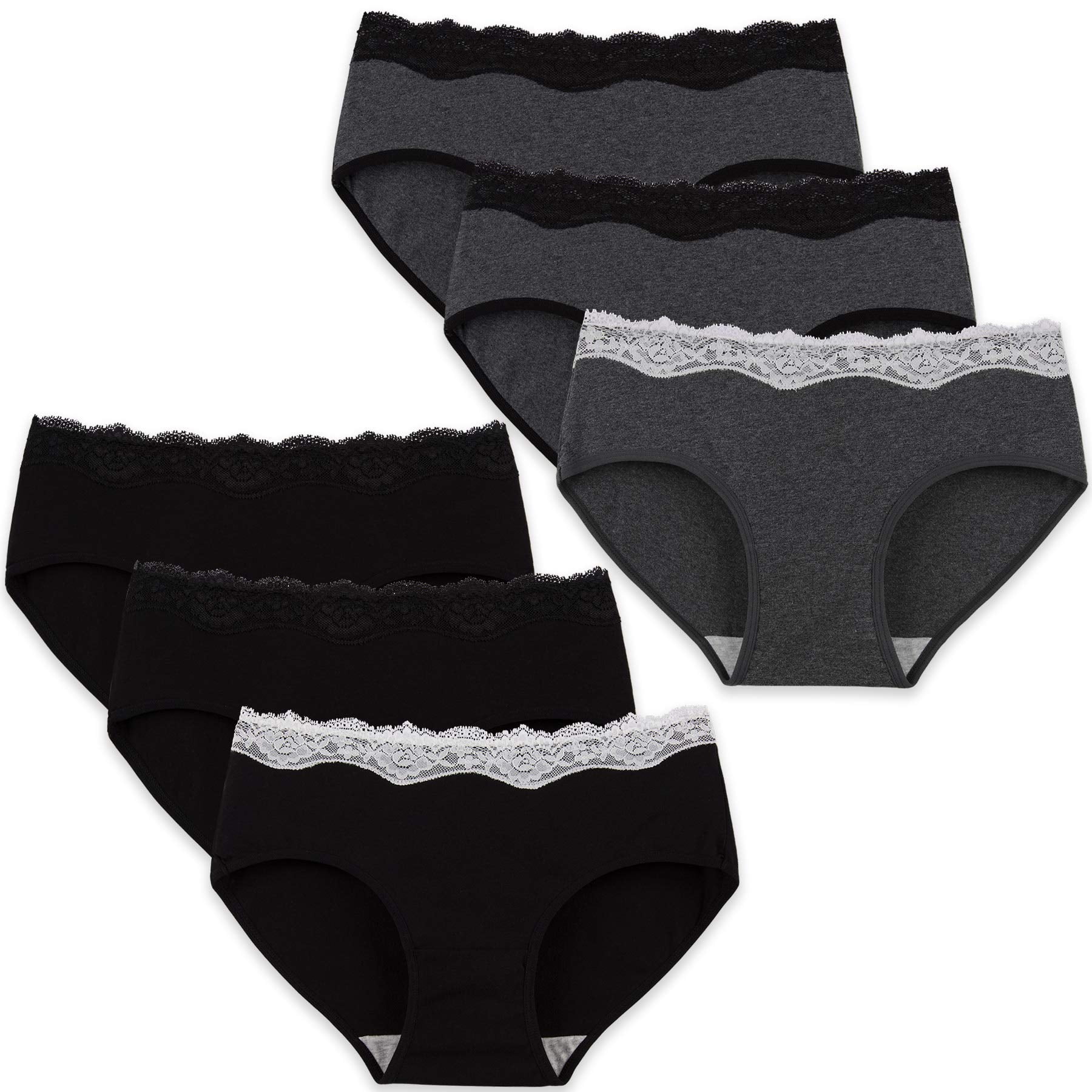 INNERSY Womens Lace Underwear Cotton Hipster Panties Soft Lace Underwear  Pack of 6 (S, Black) 