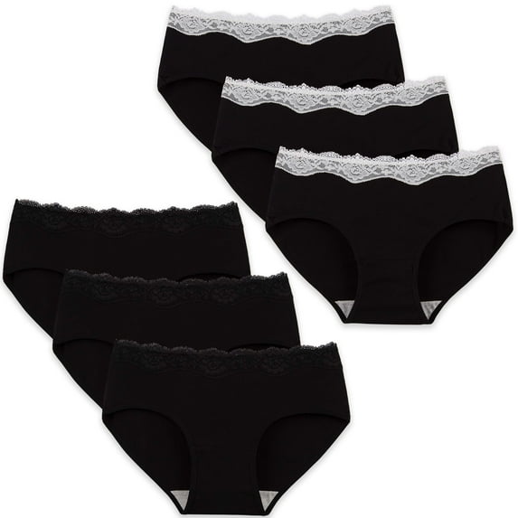 INNERSY Womens Lace Underwear Cotton Hipster Panties Soft Lace Underwear Pack of 6 (M, Black)