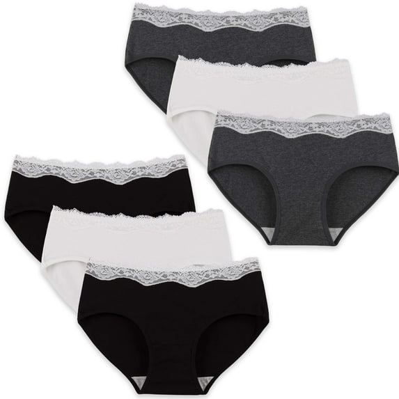 INNERSY Womens Lace Underwear Cotton Hipster Panties Soft Lace Underwear Pack of 6 (XS, Black/White/Gray)