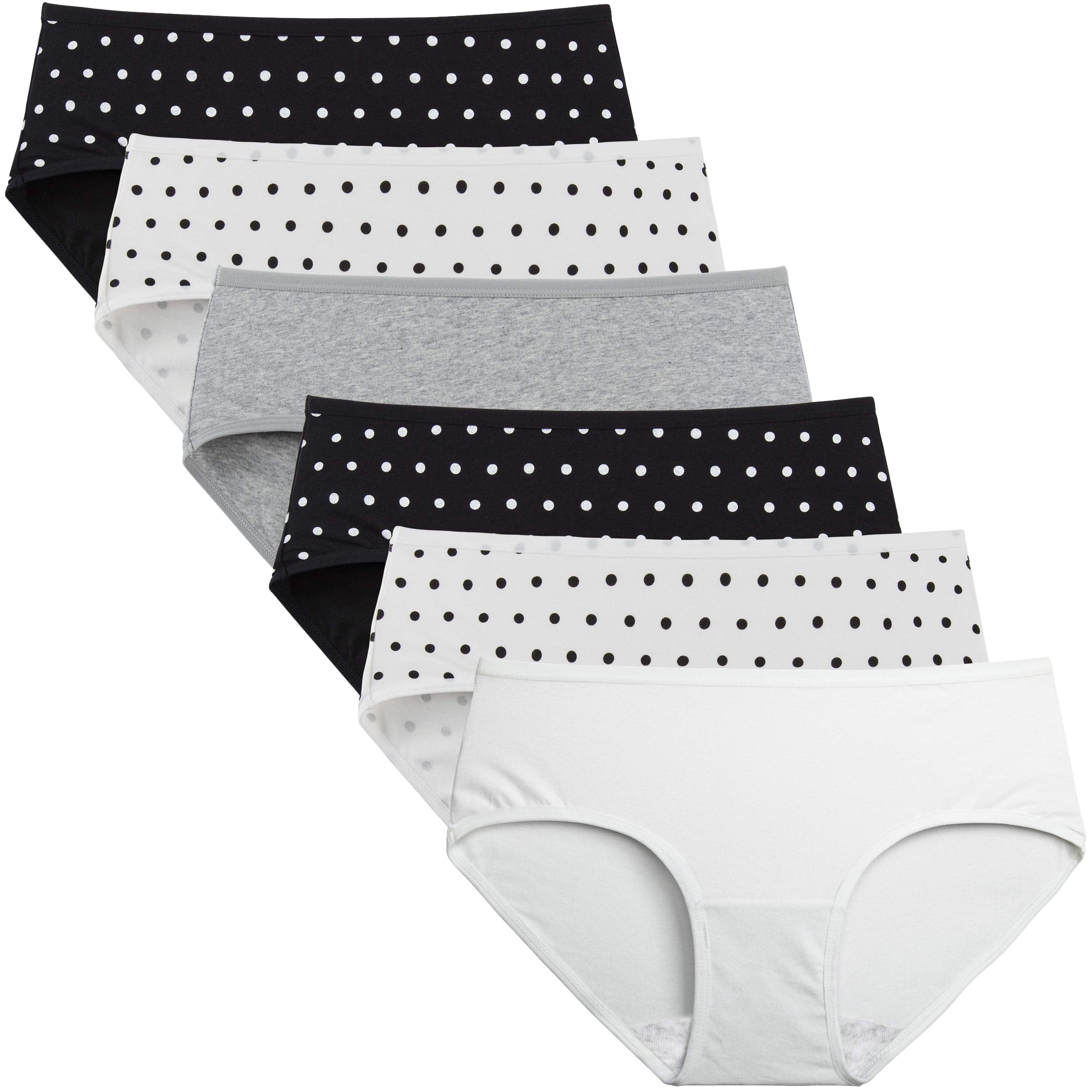 INNERSY Womens Panties Hipster Cotton Underwear Regular & Plus Size Pack of  6 (L, Solid Colors and Polka Dot) 