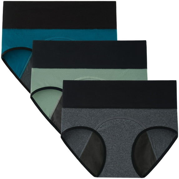 INNERSY Womens Period Panties High Waist Postpartum Underwear Leakproof Menstrual Panties Pack of 3(2XL,Turquoise/Green/Gray)
