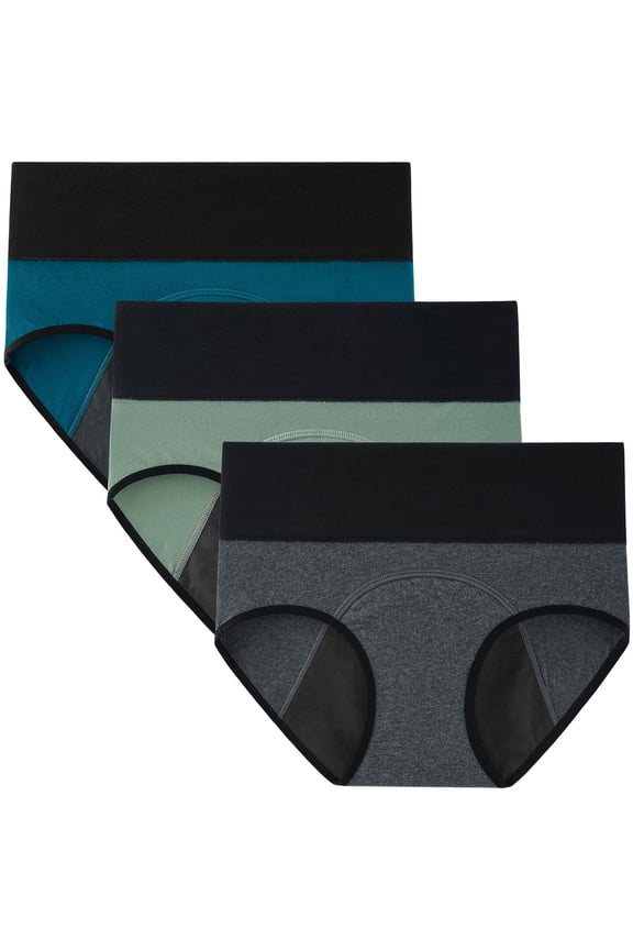 Womens Period Panties High Waist Postpartum Underwear Leakproof Menstrual Panties Pack of 3(XL,Turquoise/Green/Gray)