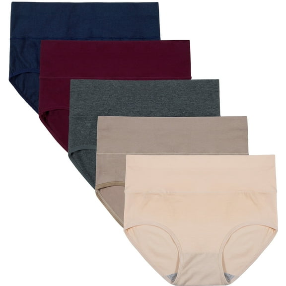 INNERSY Womens Underwear Cotton Briefs High Waisted Postpartum Panties 5 Pack (L, Late Fall)