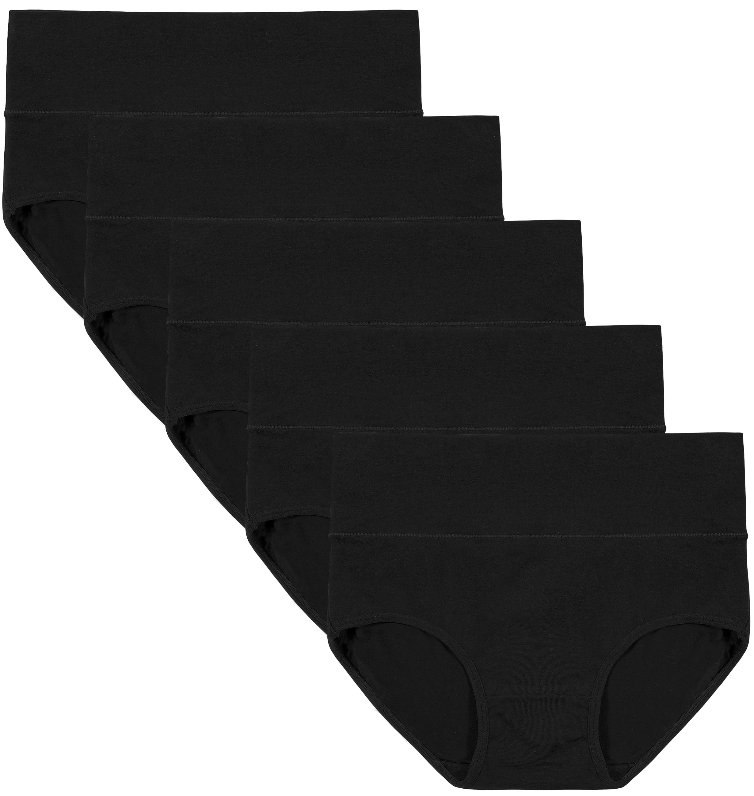 INNERSY Womens Underwear Cotton Briefs High Waisted Postpartum Panties 5  Pack (M, 5 Black) 