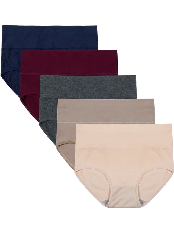 Womens Underwear Cotton Briefs High Waisted Postpartum Panties 5 Pack (M, Late Fall)