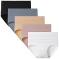 thumbnail image 1 of INNERSY Womens Underwear Cotton Briefs High Waisted Postpartum Panties 5 Pack (S, Neutral Assorted), 1 of 6