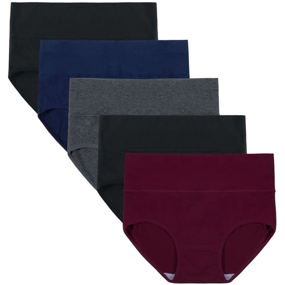 INNERSY Womens Underwear Cotton Briefs High Waisted Postpartum Underwear 5 Pack (XL, Dark Vintage)