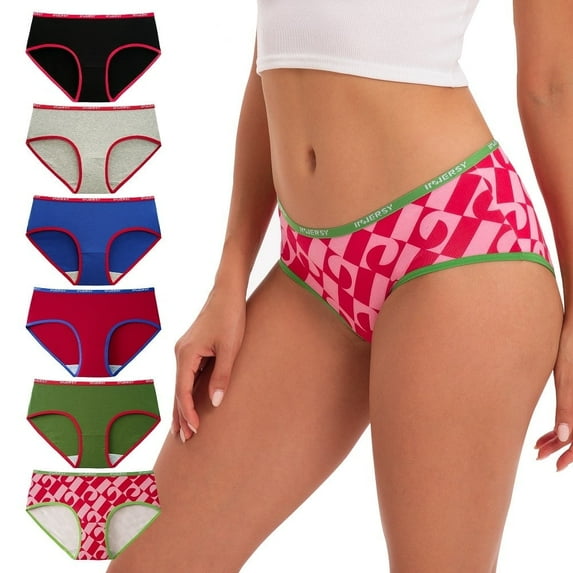 INNERSY Womens Underwear Cotton Hipster Panties Low Rise Basics Underwear 6-Pack (Medium, Kaleidoscope)