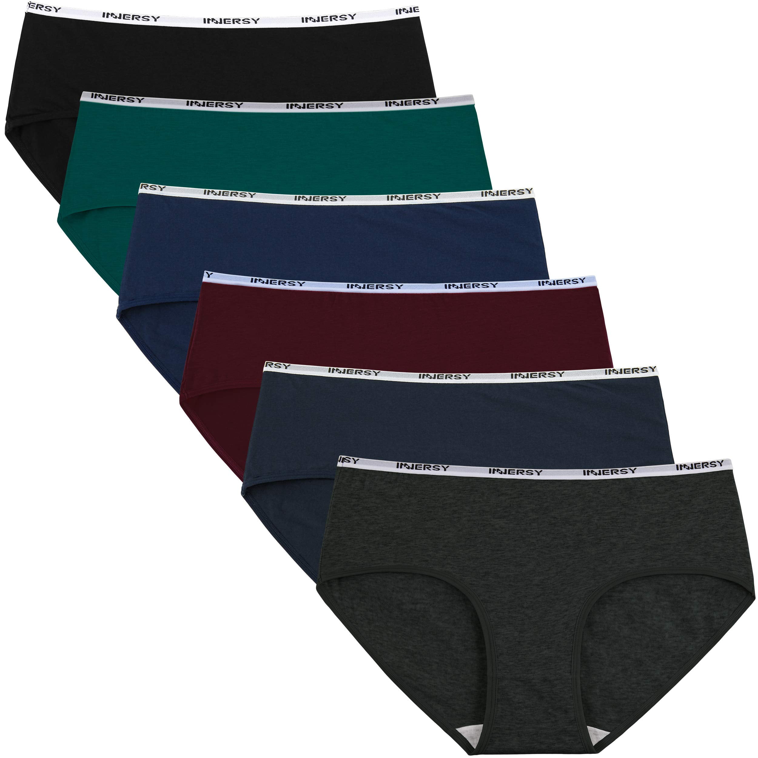  INNERSY Womens Underwear Cotton Hipster Panties Mid Rise  Briefs Wide Waistband Pack Of 6 (XX-Large, Dark Series