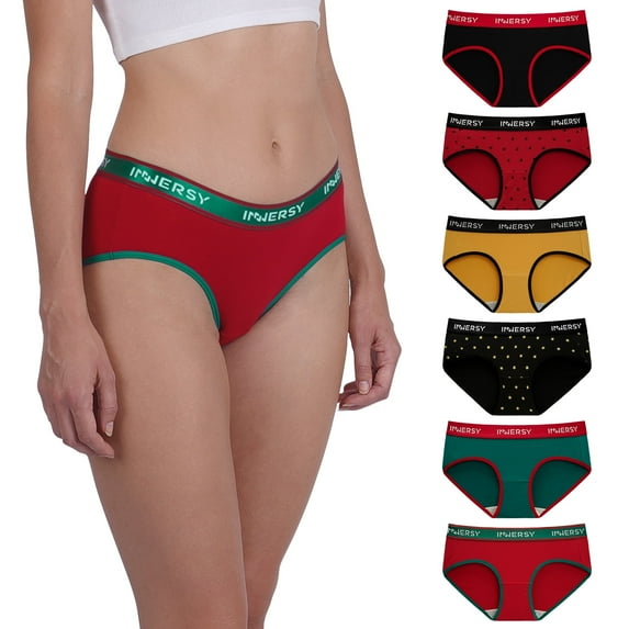 INNERSY Womens Underwear Cotton Panties Hipster Sport Underwear Wide Waistband 6-Pack(2XL,Red Glow)