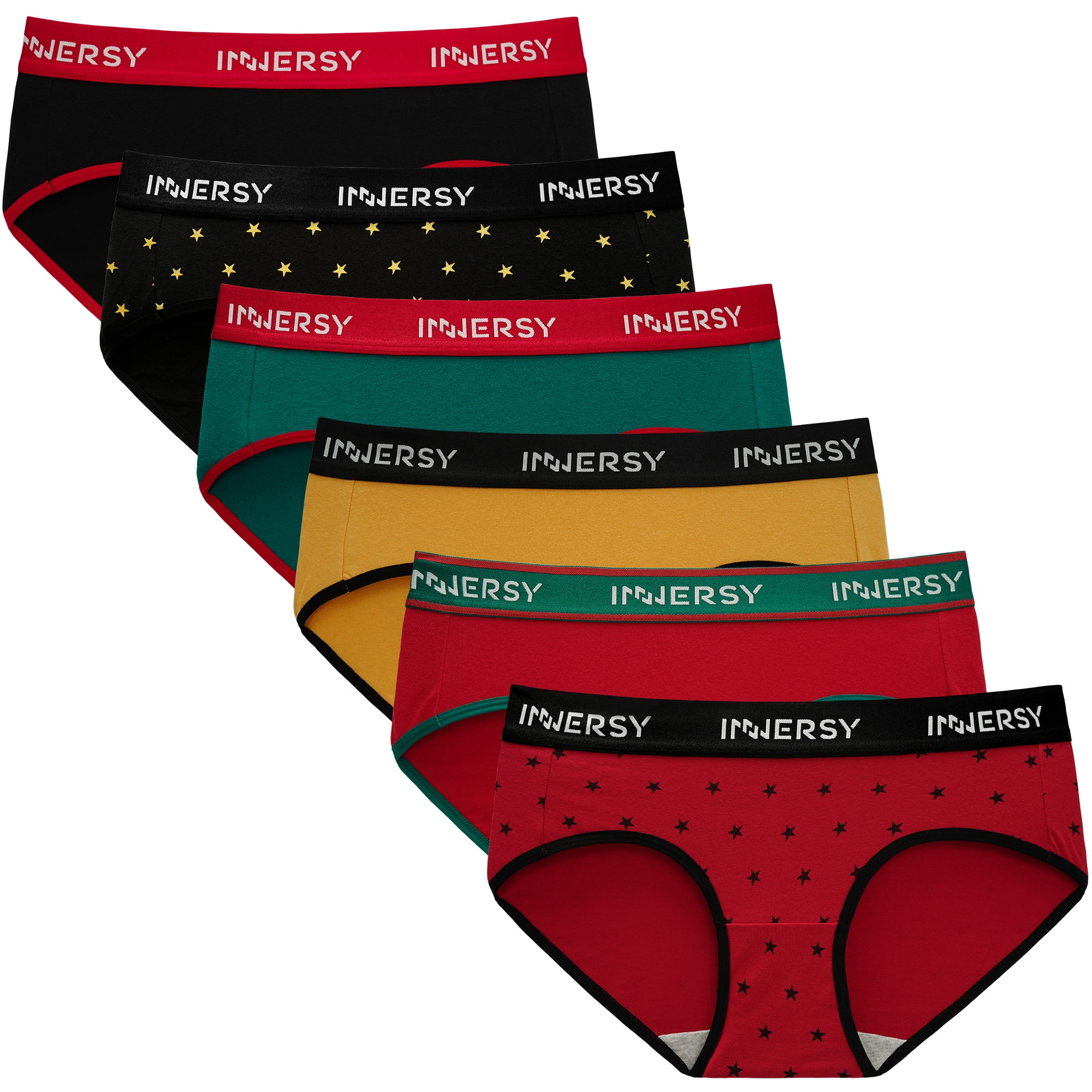 INNERSY Womens' Hipster Underwear Cotton Panties Wide Waistband Sport  Underwear Pack of 6 (X-Large, Black With Colorful Waistbands) 