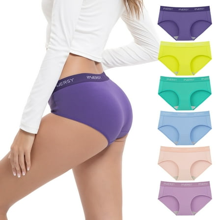 INNERSY Womens Underwear Cotton Panties Hipster Sport Underwear Wide Waistband 6-Pack(Large,Light)