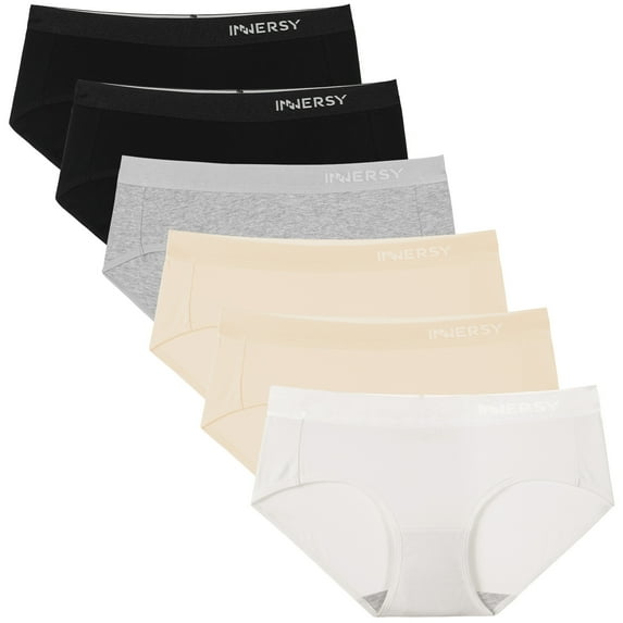 INNERSY Womens Underwear Cotton Panties Hipster Sport Underwear Wide Waistband 6-Pack(M,Ashen Glow)