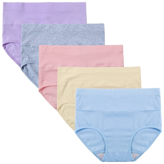 INNERSY Womens Underwear High Waist Cotton Briefs Postpartum Underwear 5- Pack (S, Bright Summer)