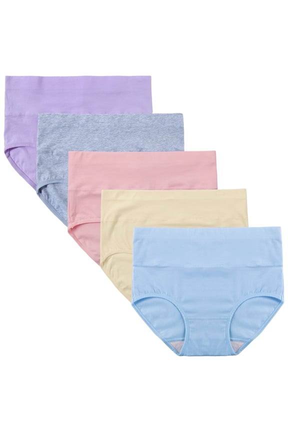 Womens Underwear High Waist Cotton Briefs Postpartum Underwear 5- Pack (XL, Bright Summer)