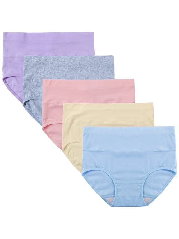 Womens Underwear High Waist Cotton Briefs Postpartum Underwear 5- Pack (XL, Bright Summer)