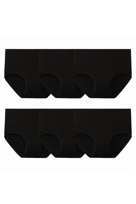 Women's Cotton Underwear High Waisted Briefs 6-Pack, Full Coverage Panties(L,Black)