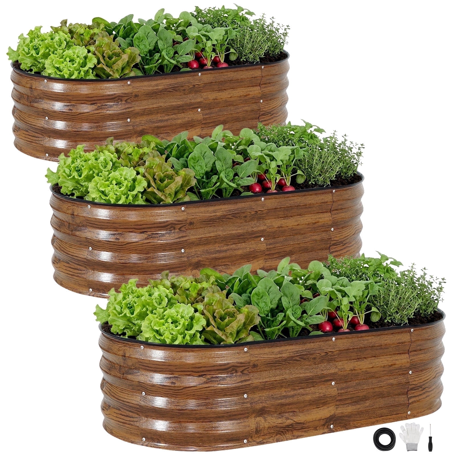 INNO STAGE Raised Garden Bed Kit Oval Galvanized Rust-Resistant Metal 3 Pack 4x2x1ft