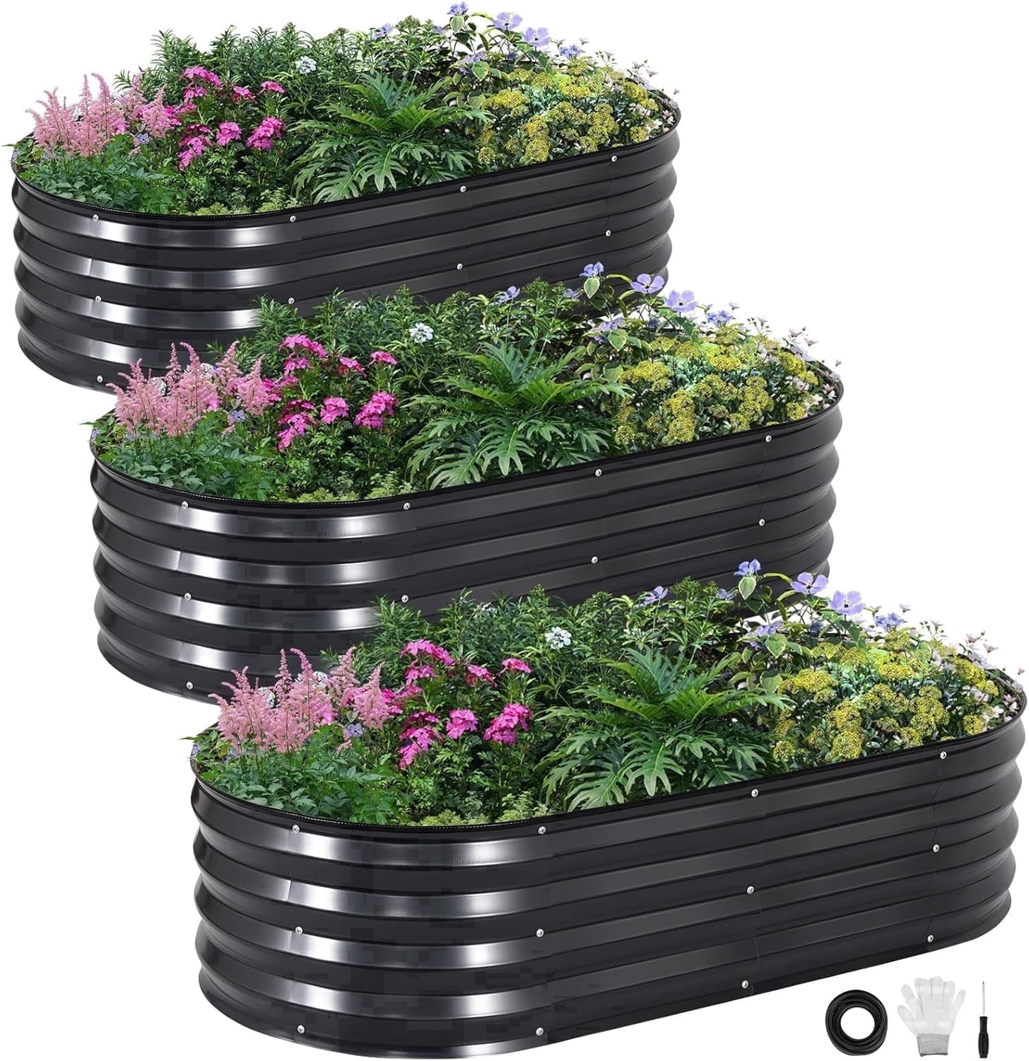 INNO STAGE Raised Garden Bed Kit, Oval, Rust-Resistant, 3-Pack, 4x2x1ft