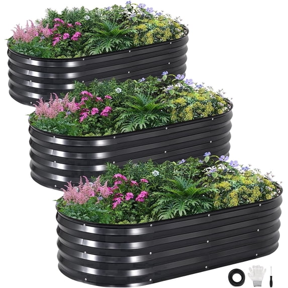 INNO STAGE Raised Garden Bed Kit, Oval, Rust-Resistant, 3-Pack, 4x2x1ft