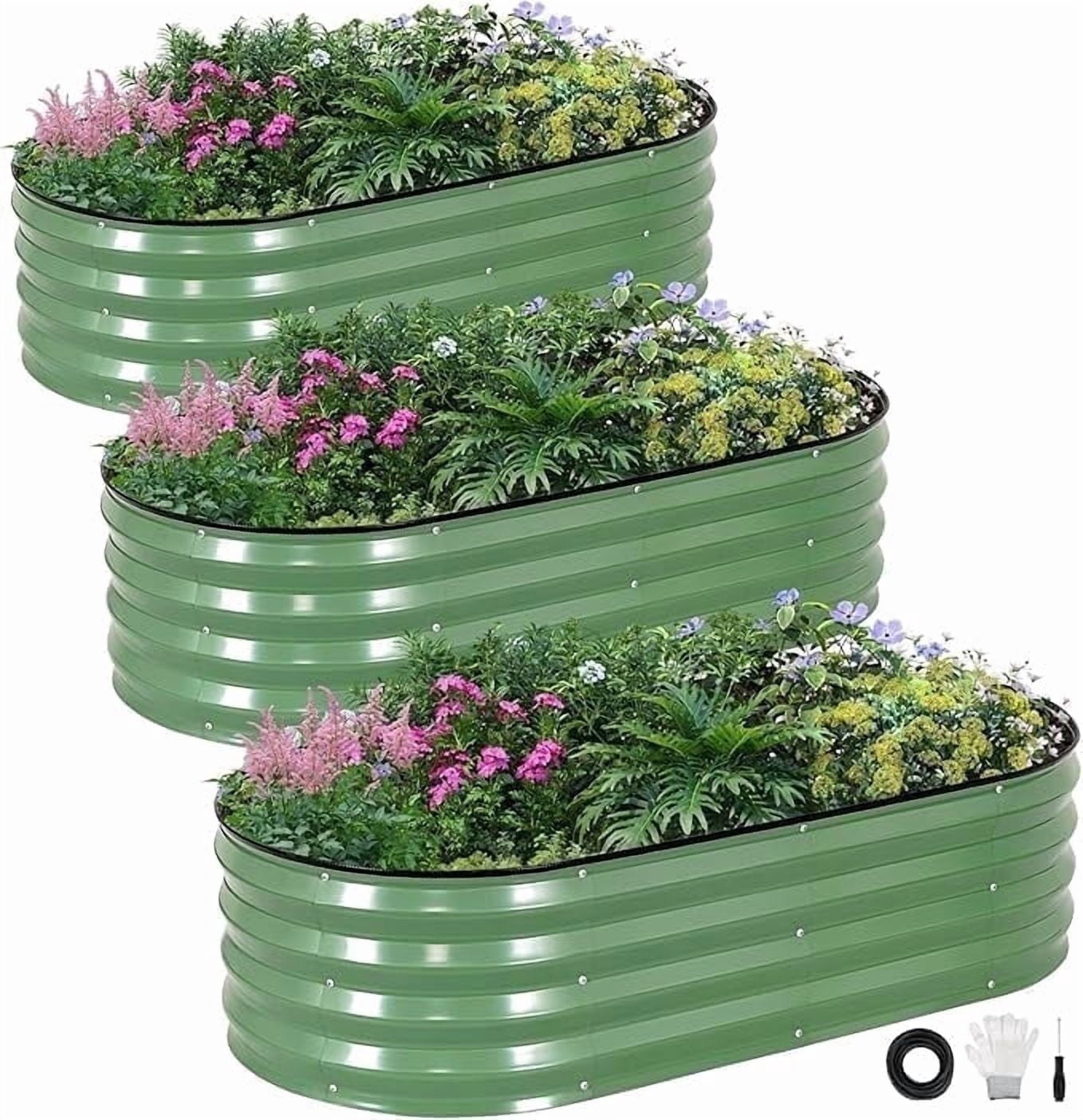 INNO STAGE Raised Garden Bed Kit Oval Rustproof Metal 3 Pack 4x2x1ft