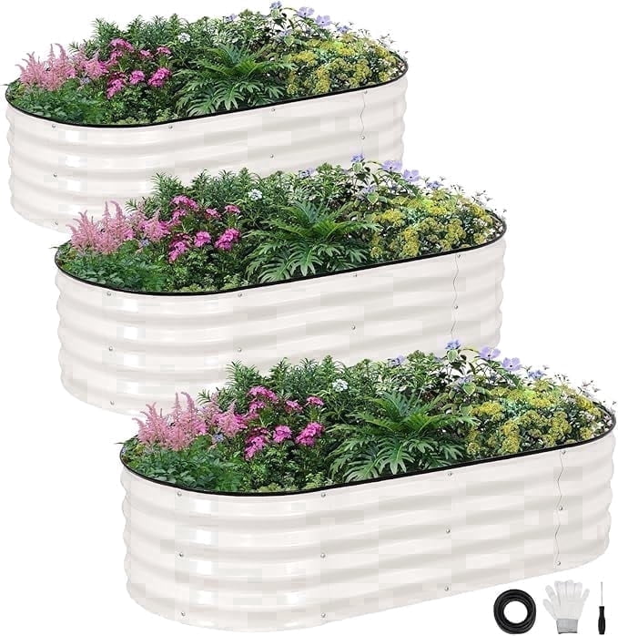 INNO STAGE Raised Garden Bed Kit Oval Rust-Resistant Metal 3 Pack 4x2x1ft