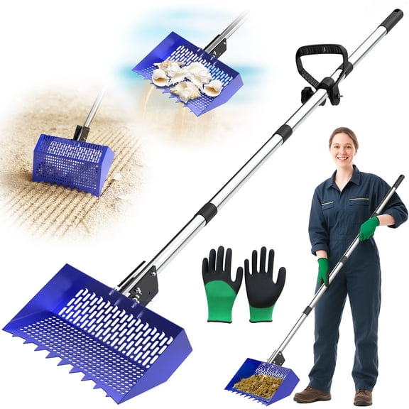INNOLAND Chicken Poop Scooper & Rake with 3-Angle Adjustable Sifting Shovel, 12" Stainless Steel Chicken Coop Scoop for Sand, 22-64" No-Bend Poultry Litter Cleaner for Chicken Coop & Animals House