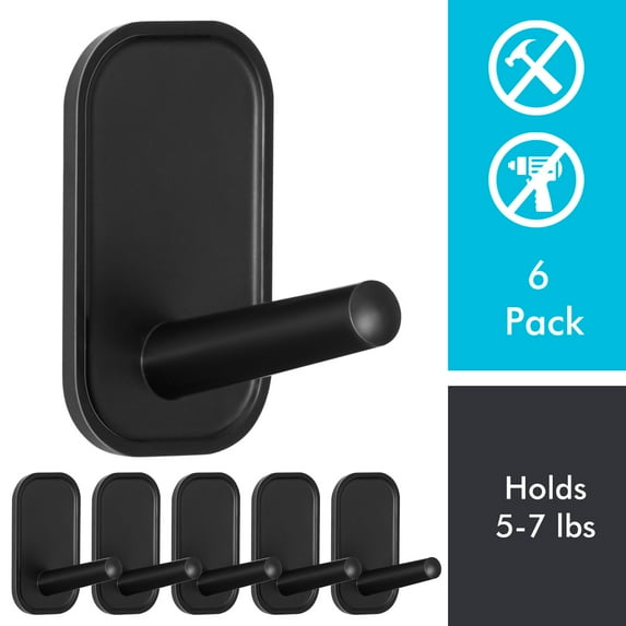 INNOPLUS 6X Black Wall Hook Coat Rack for Hanging Towel Backpack Hat Damage Free Decorating