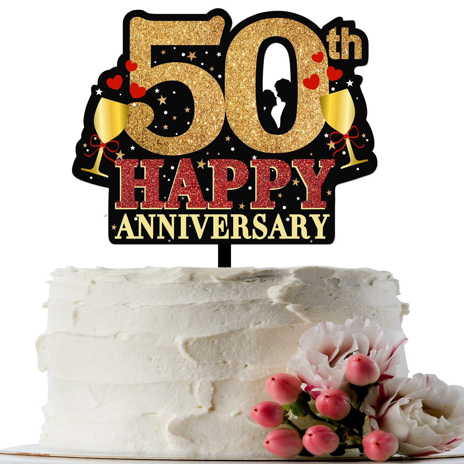 50th Birthday Cake Topper - High Heels & "Lady 50" Design, Glitter Cardboard, Party Decor