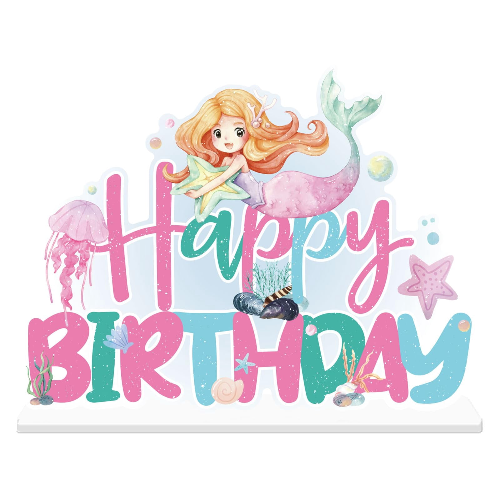 INNORU Mermaid Birthday Table Poster Centerpiece, Acrylic Mermaid Theme Girl 1st Birthday Table ...
