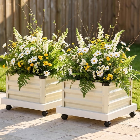 INNOSTAGE 21” White Resin Rolling Planter Box, 2pack