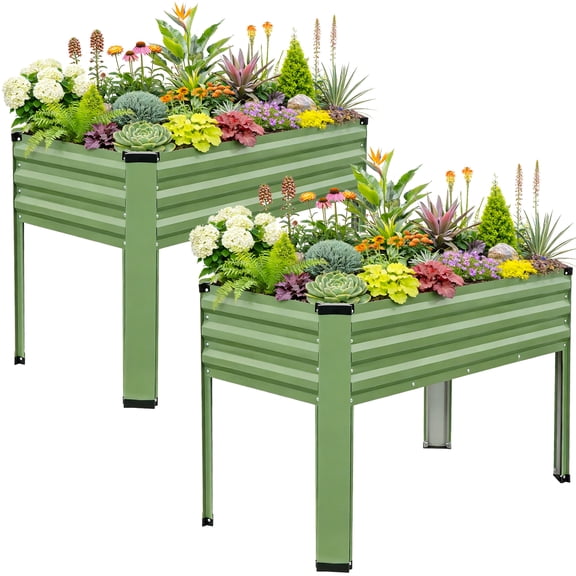 INNOSTAGE Raised Garden Bed Elevated Planter Box Galvanized Steel Rust Resistant with Legs 2-Pack 48x24x32in