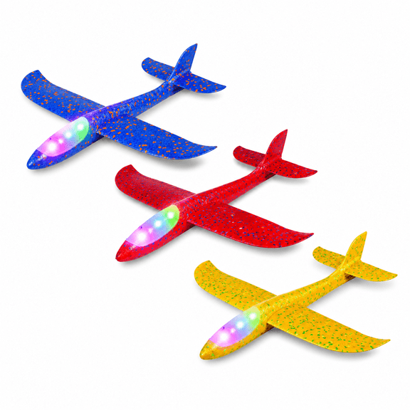 INNOTECH SC LED Foam Glider Airplane Toys 3 Pack, Light-Up EPP Hand Throw Planes with Colorful LED Lights, Outdoor Flying Toys for Kids, 19.29 in