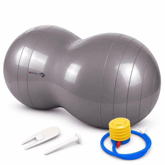 INNOTECH SC Peanut Ball for Exercise - Anti-Burst Stability Ball for Core Workouts, Balance Training, Physical Therapy & Flexible Seating, Includes Pump – Gray