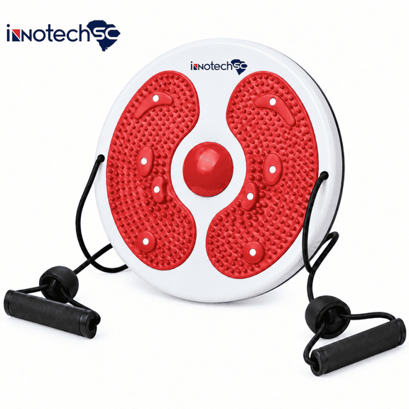 INNOTECH SC Waist Twister Balance Board with Resistance Bands - 360° Rotating Twist Board for Core, Waist, Arms, Hips And Thighs, Non-Slip Footpads – Red