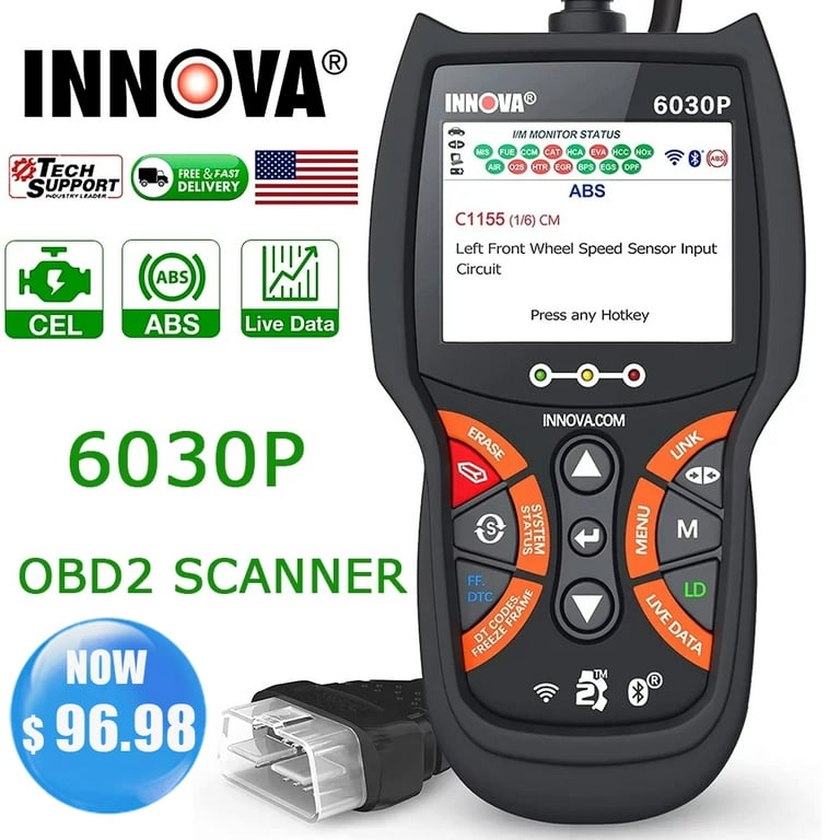 INNOVA 6030P OBD2 Scanner Check Engine ABS Code Reader Automotive  Diagnostic Scan Tool 12V Battery Alternator Test Full OBDII Modes for EOBD  OBD Car