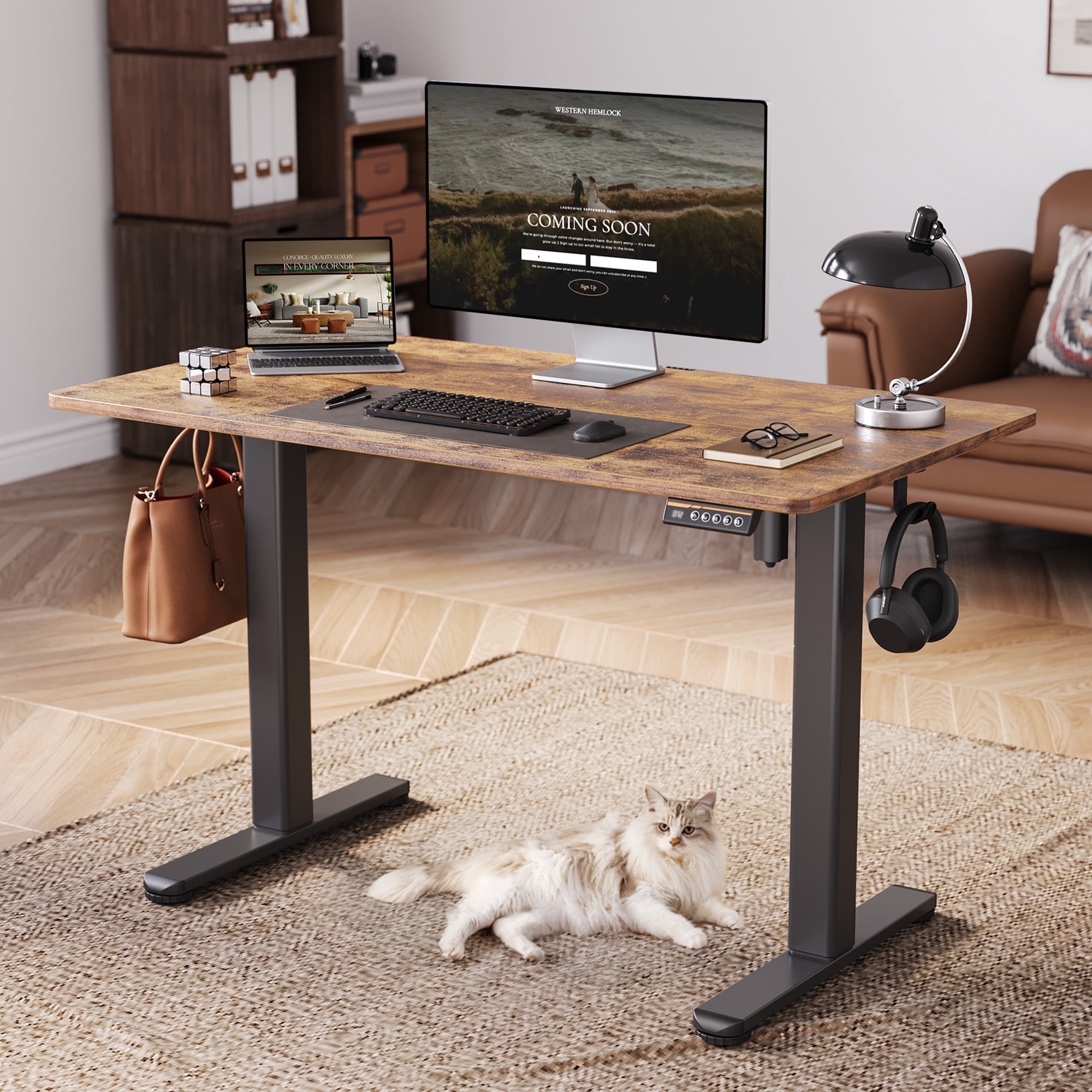 Innovar 48 inch Standing Desks - Electric 24" Wide Sit to Stand Adjustable Height Home Office Desk, Study Motor Rising Table,Student Stand up Computer Work Desk W/Memory Preset,Rustic Brown