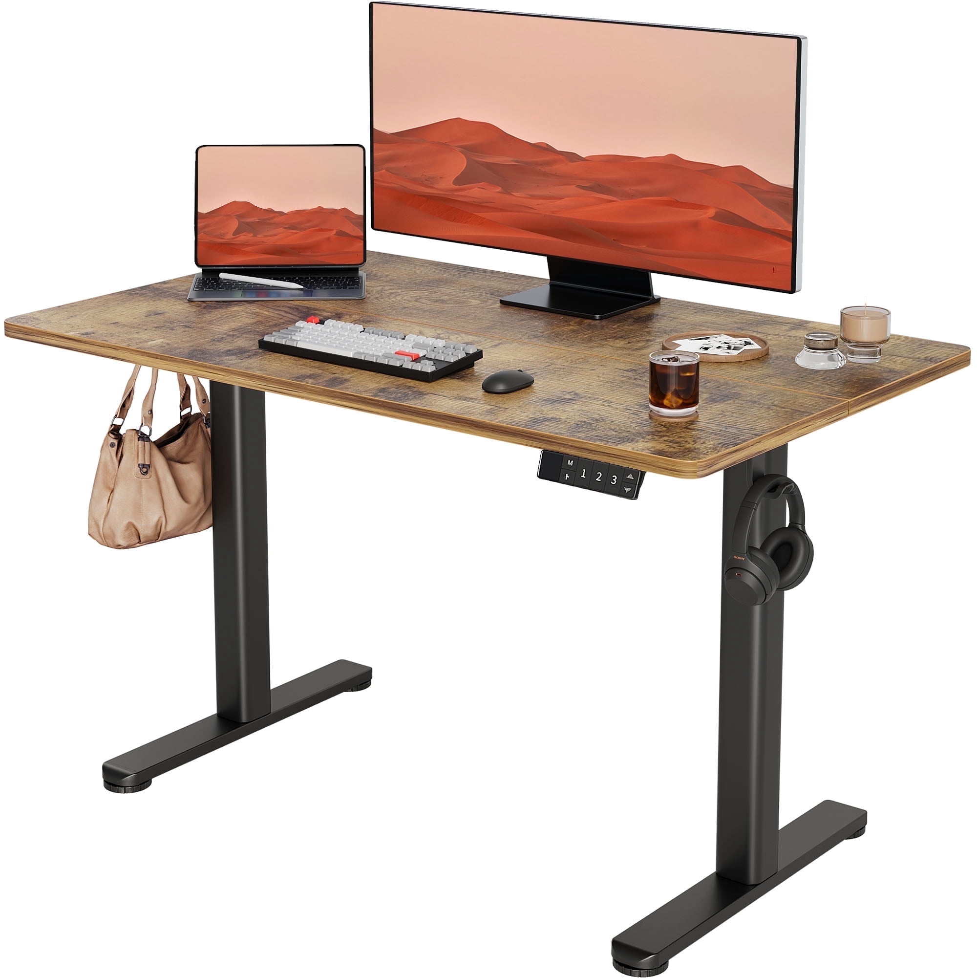 Innovar Electric Standing Desk, Small Stand up Desks,Computer Motorized Study Rising Desk W/Memory Preset Office Height Adjustable Height Sit-Stand Desk for Teens & Adults,40x24 inches,Brown