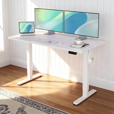 Innovar 48 inch Electric Standing Desk, Height Adjustable Computer Stand up Study Desks,Home Office Sit to Stand Motor Rising Table,Small Wooden Work Desks W/Memory Preset,White,24" Wide